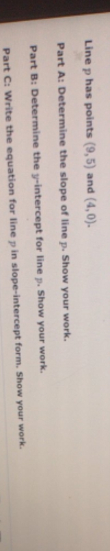 part a and c and b Line p has points (9,5) and