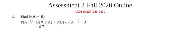 Assessment 2-Fall 2020 Online One point per part