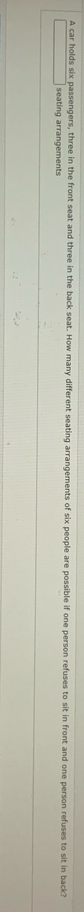 A car holds six passengers, three in the front