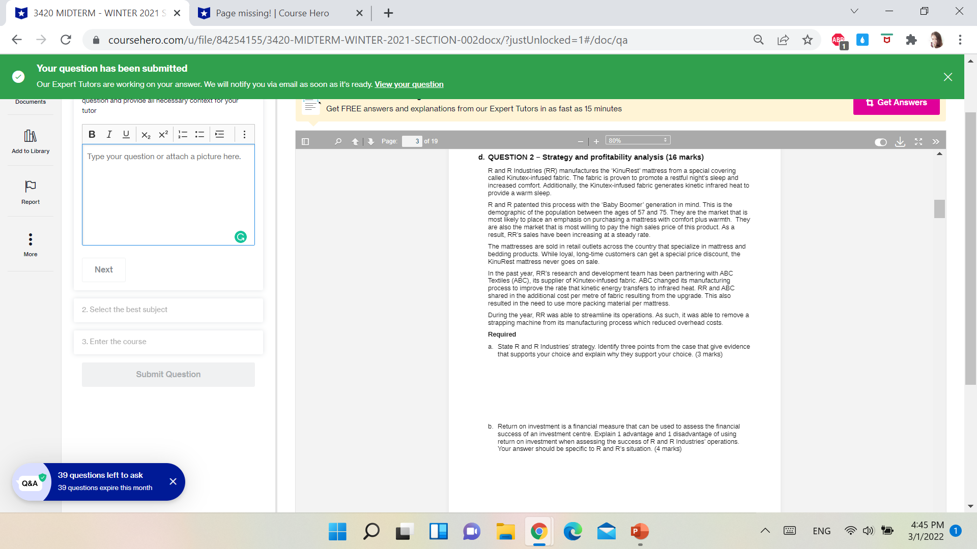3420 MIDTERM - WINTER 2021 S X *Page missing! |
