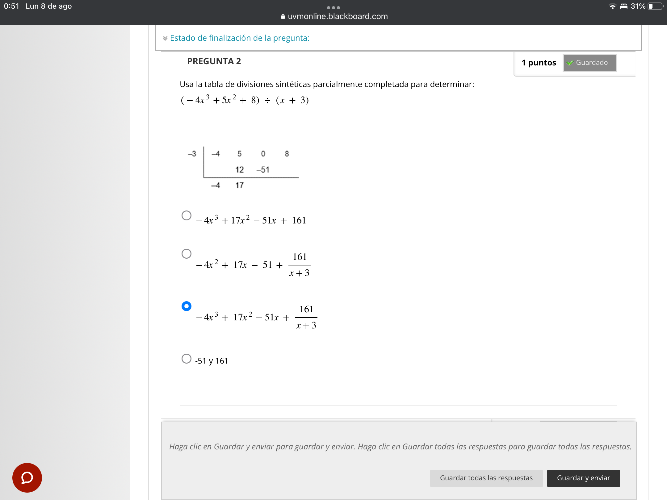 Cmo se anota el residuo de una divisin sinttica?