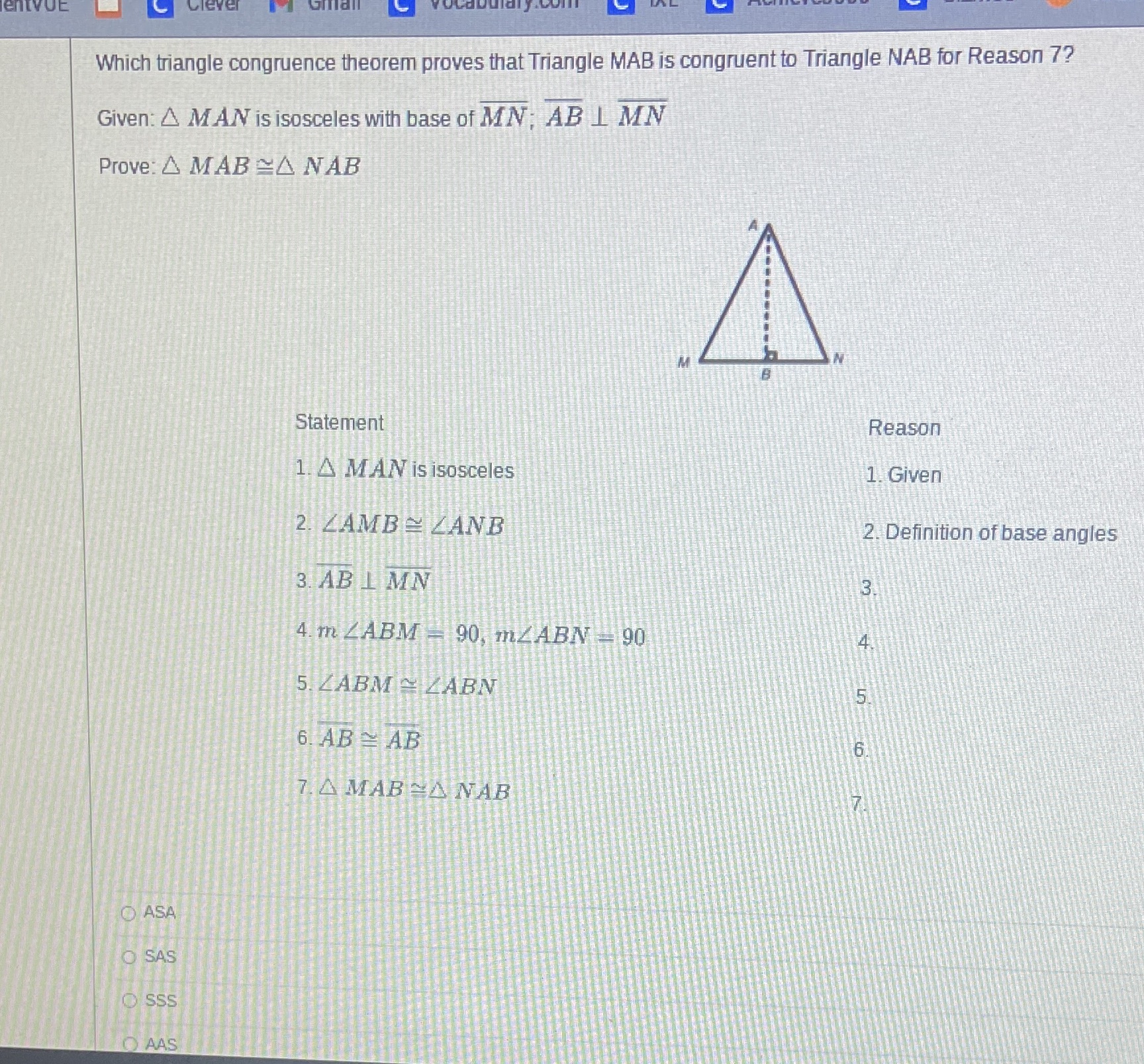 Which triangle congruence theorem proves that