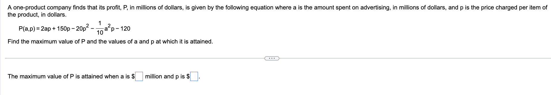 A one-product company nds that its prot, P, in