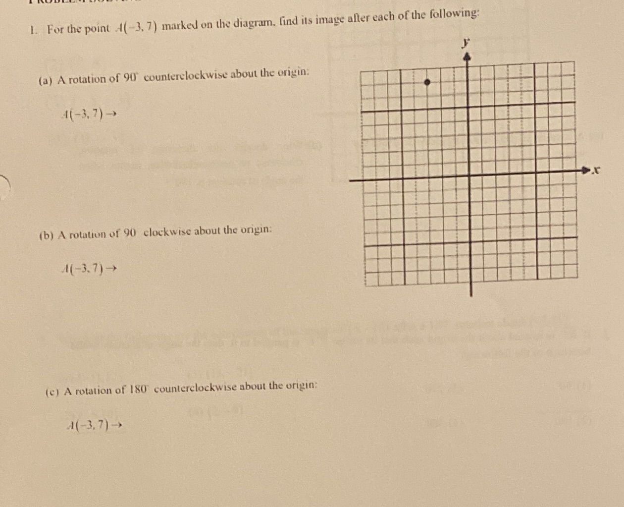 1. For the point 4(-3, 7) marked on the diagram.