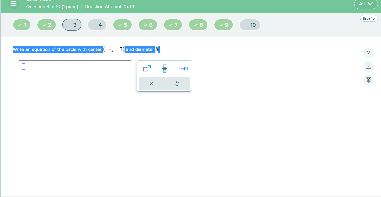 Question 3 of 10 (1 point) | Question Attempt: 1