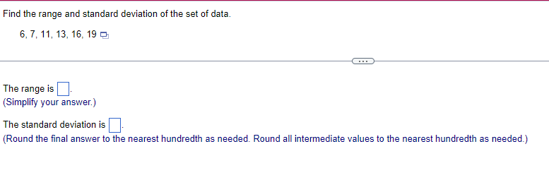 Find the range and standard deviation of the set