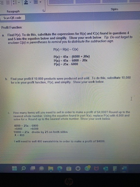 E Paragraph Styles Scan OR code Profit Function: