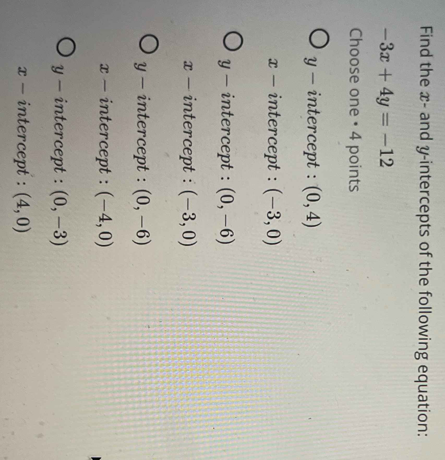 Find the x- and y-intercepts of the following