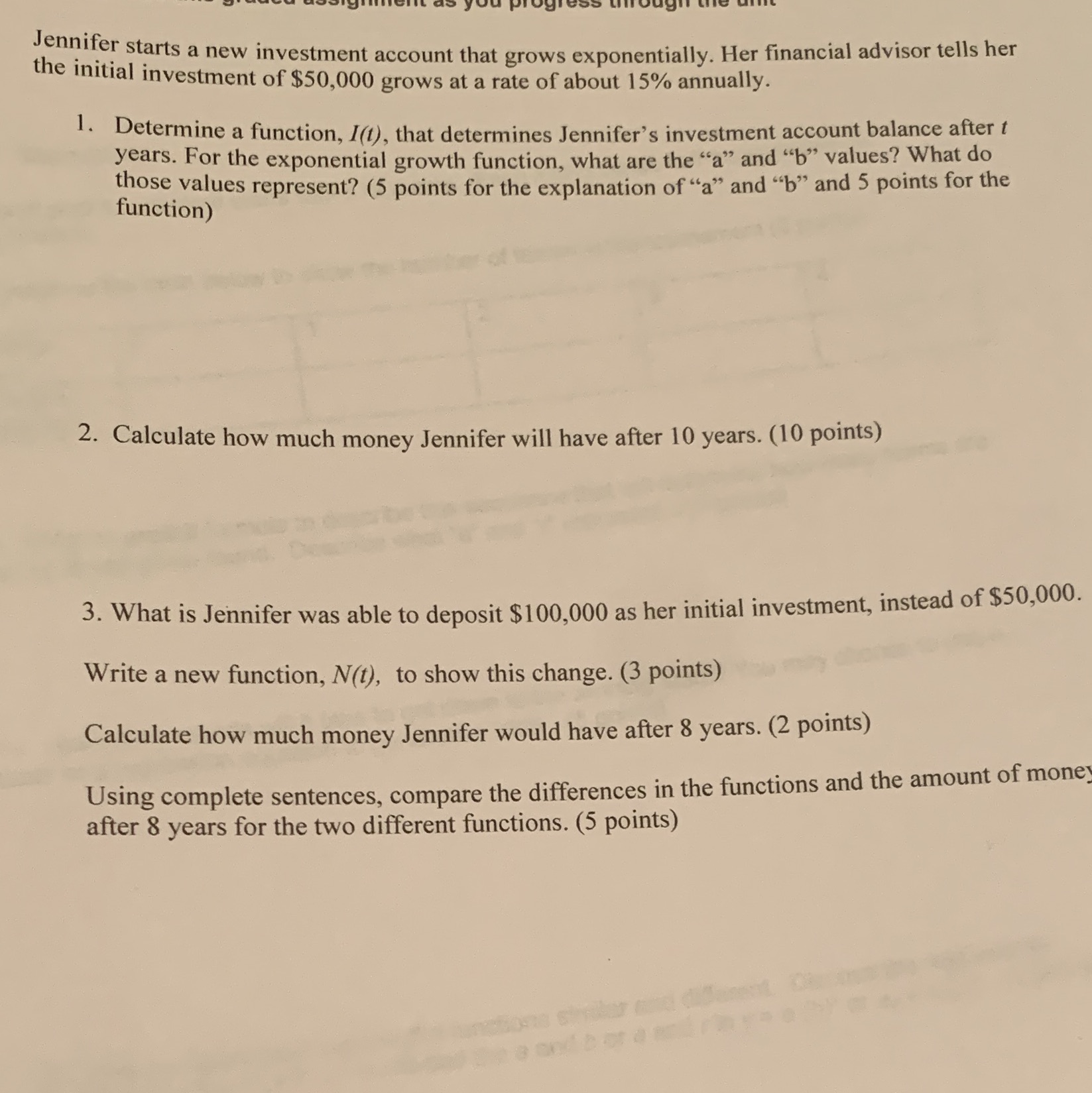 Jennifer starts a new investment account that