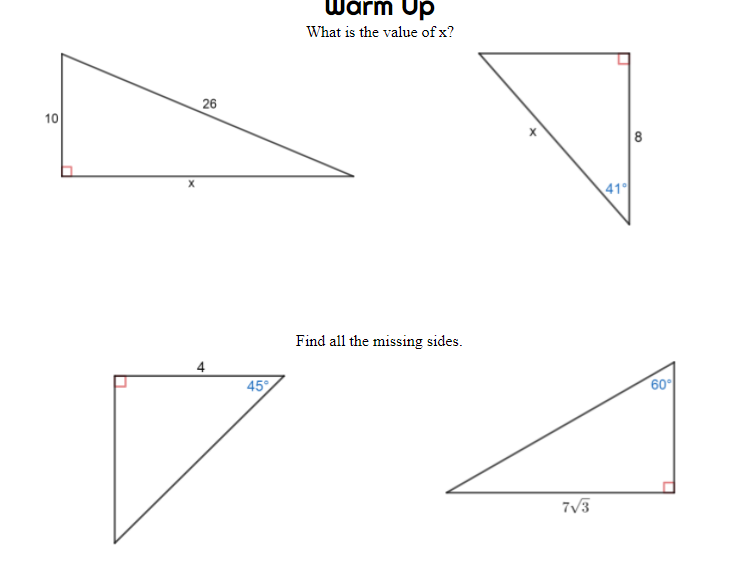 warm Up What is the value of x? 26 10 8 X 41 Find