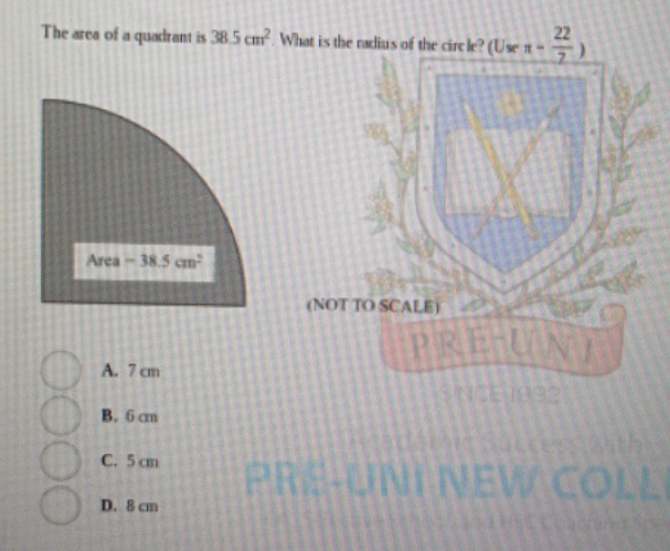 these are the options The area of a quadrant is