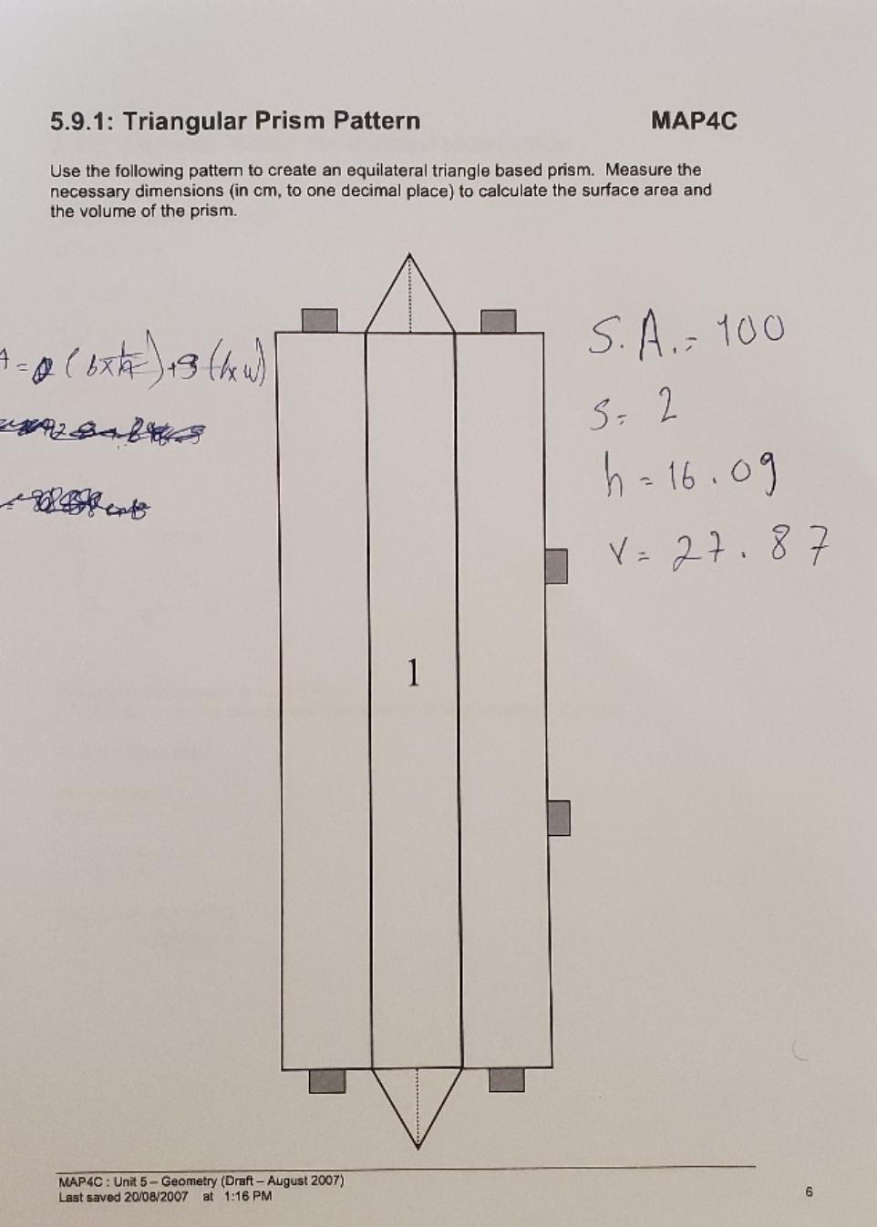 Triangular Prism Pattern 5.9.1: Triangular Prism