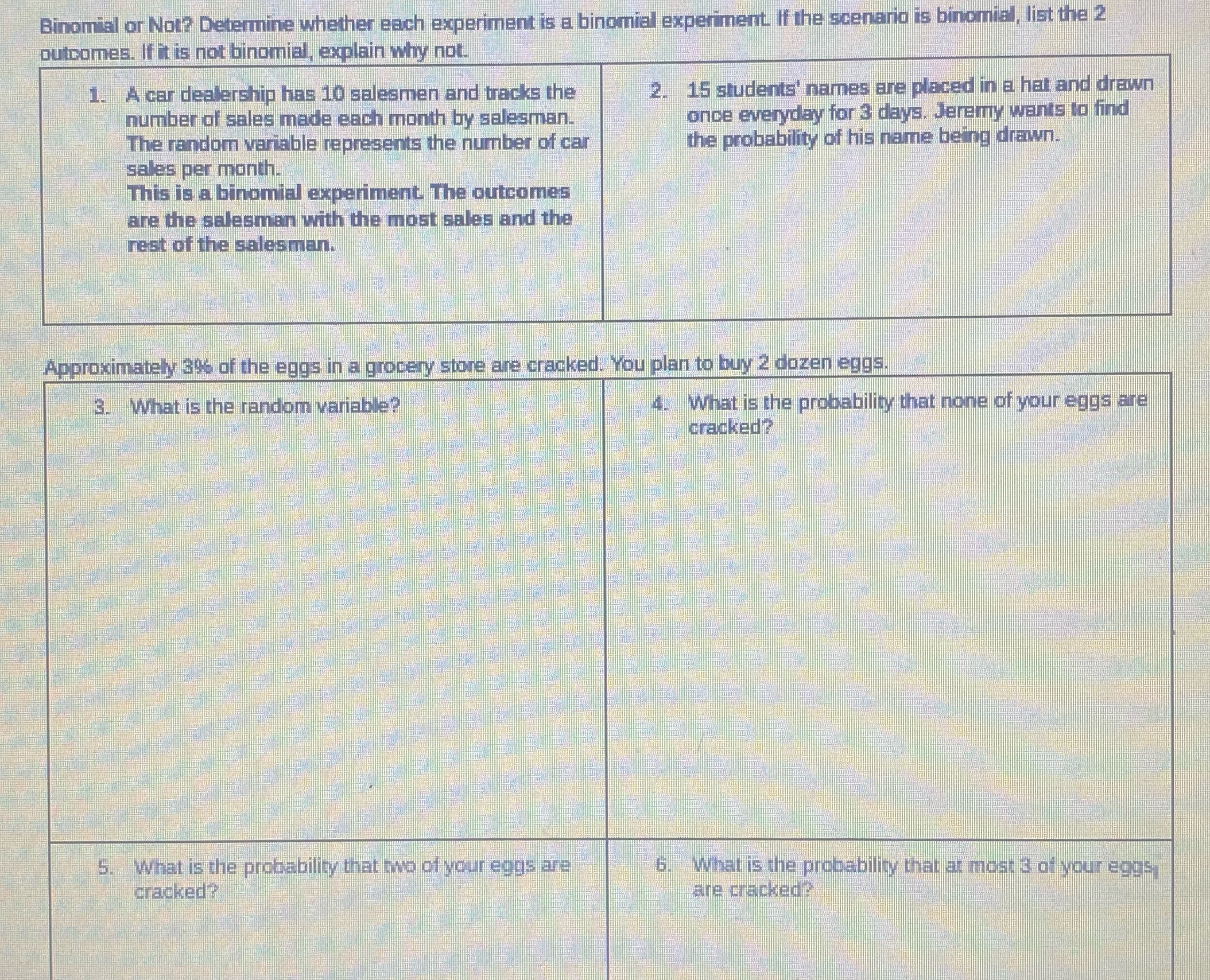 Binomial or Note Determine whether each