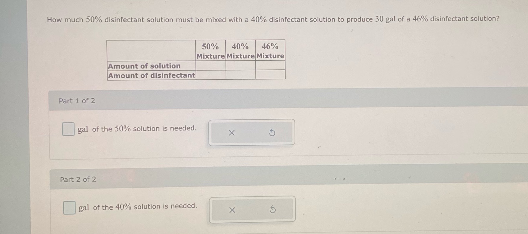 How much 50% disinfectant solution must be mixed