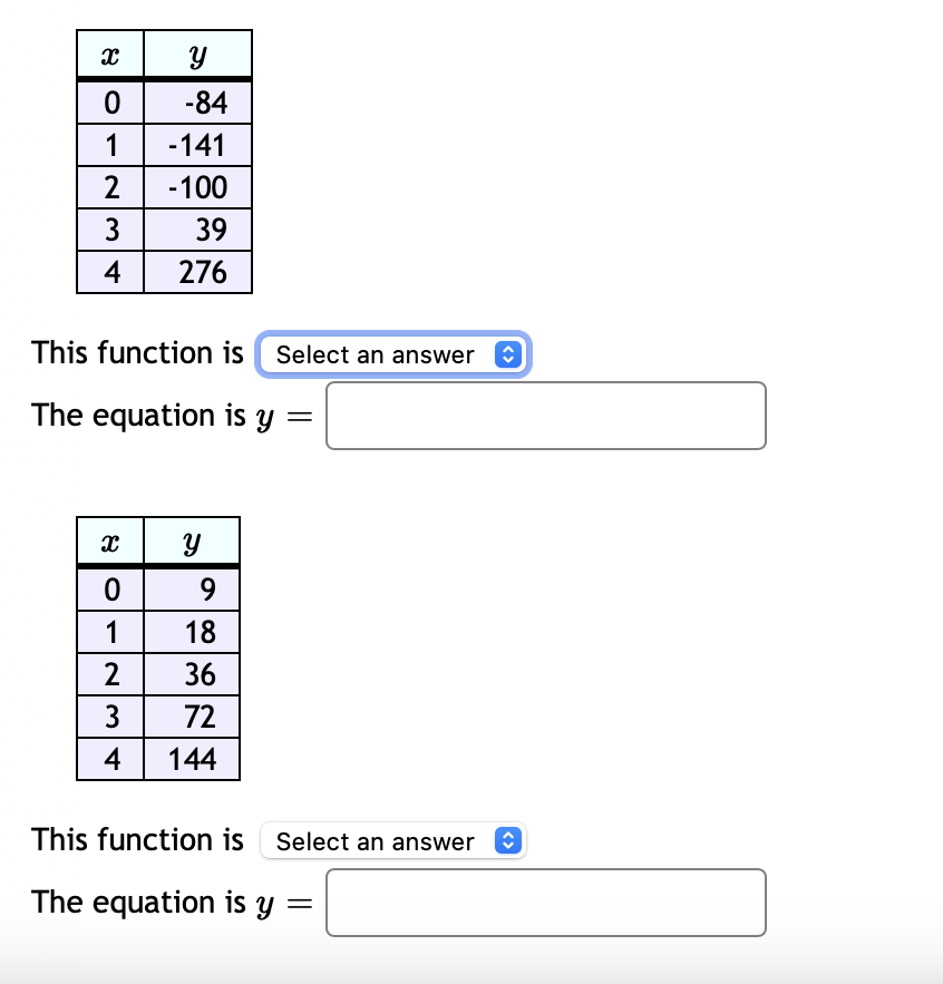 1: For each data table below, determine the best