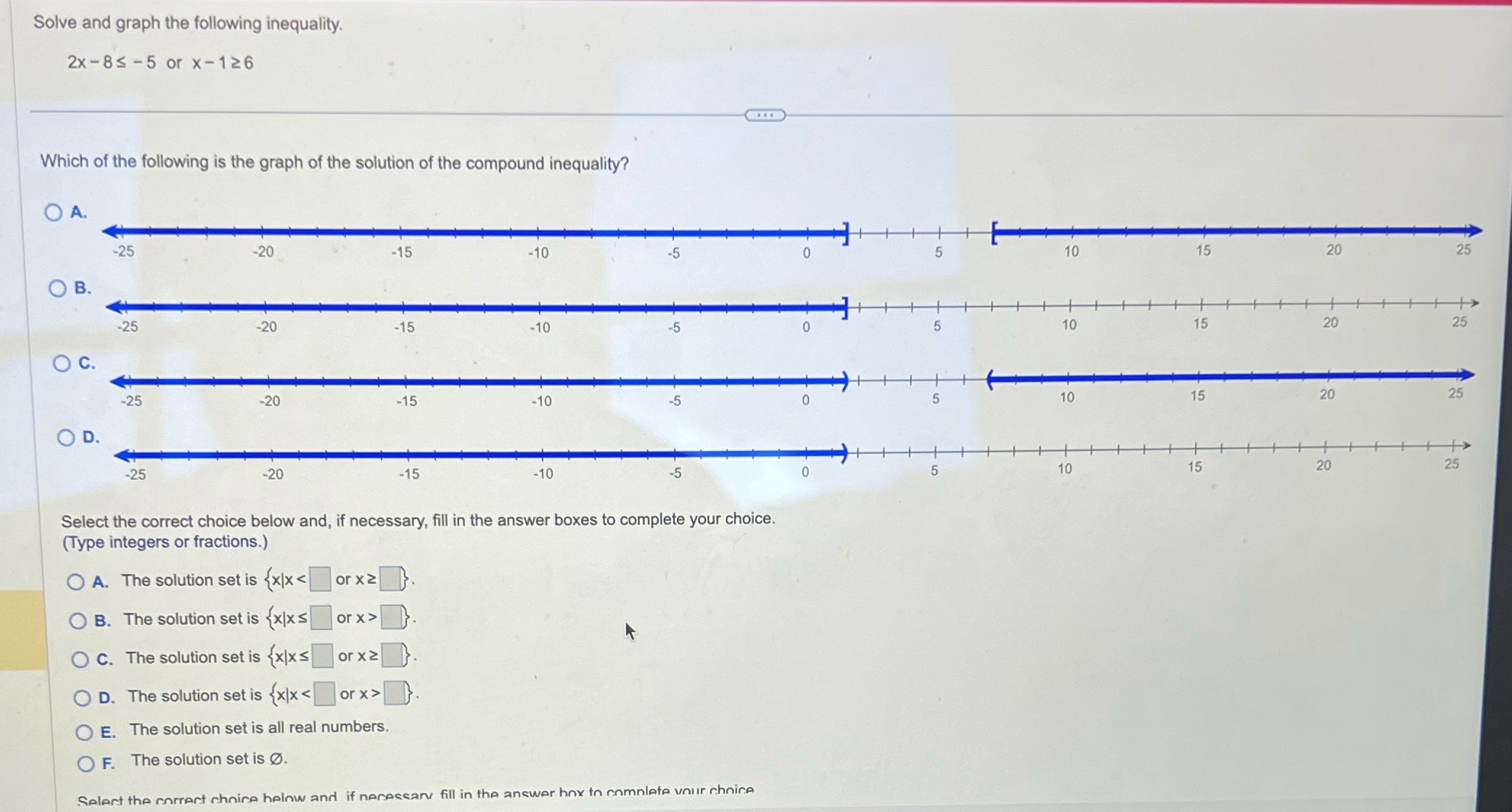 Solve and graph the following inequality. 2x - 85