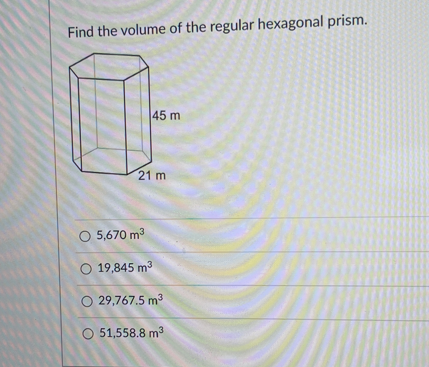 Find the volume of the regular hexagonal prism.