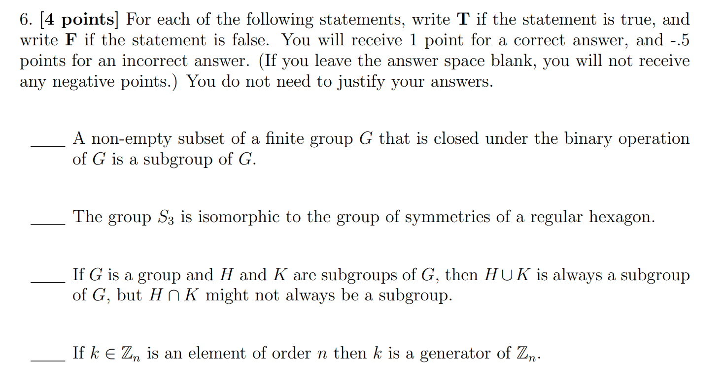 6. [4 points] For each of the following