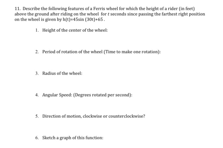 11. Describe the following features of a Ferris