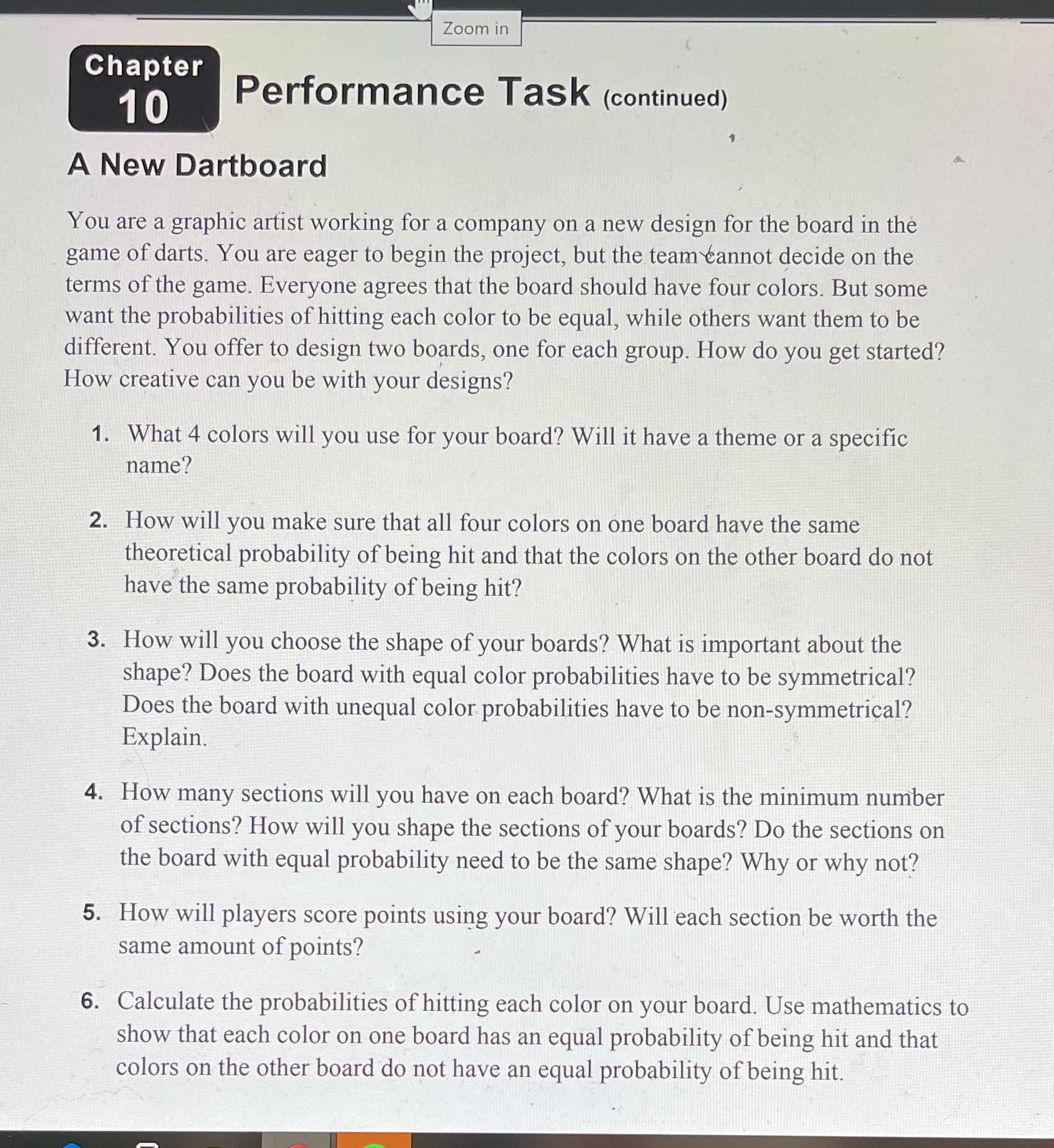 Chapter - Performance Task (continued) A New