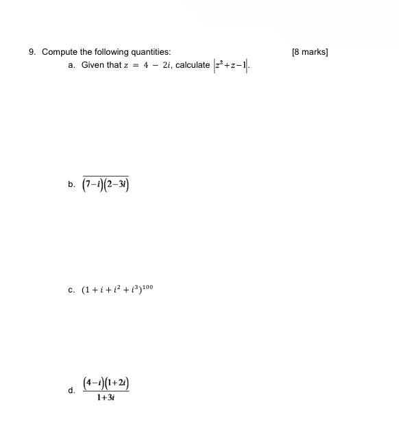 All Calculations must be shown to earn full