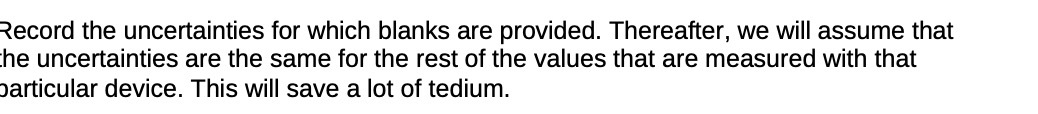 Record the uncertainties for which blanks are