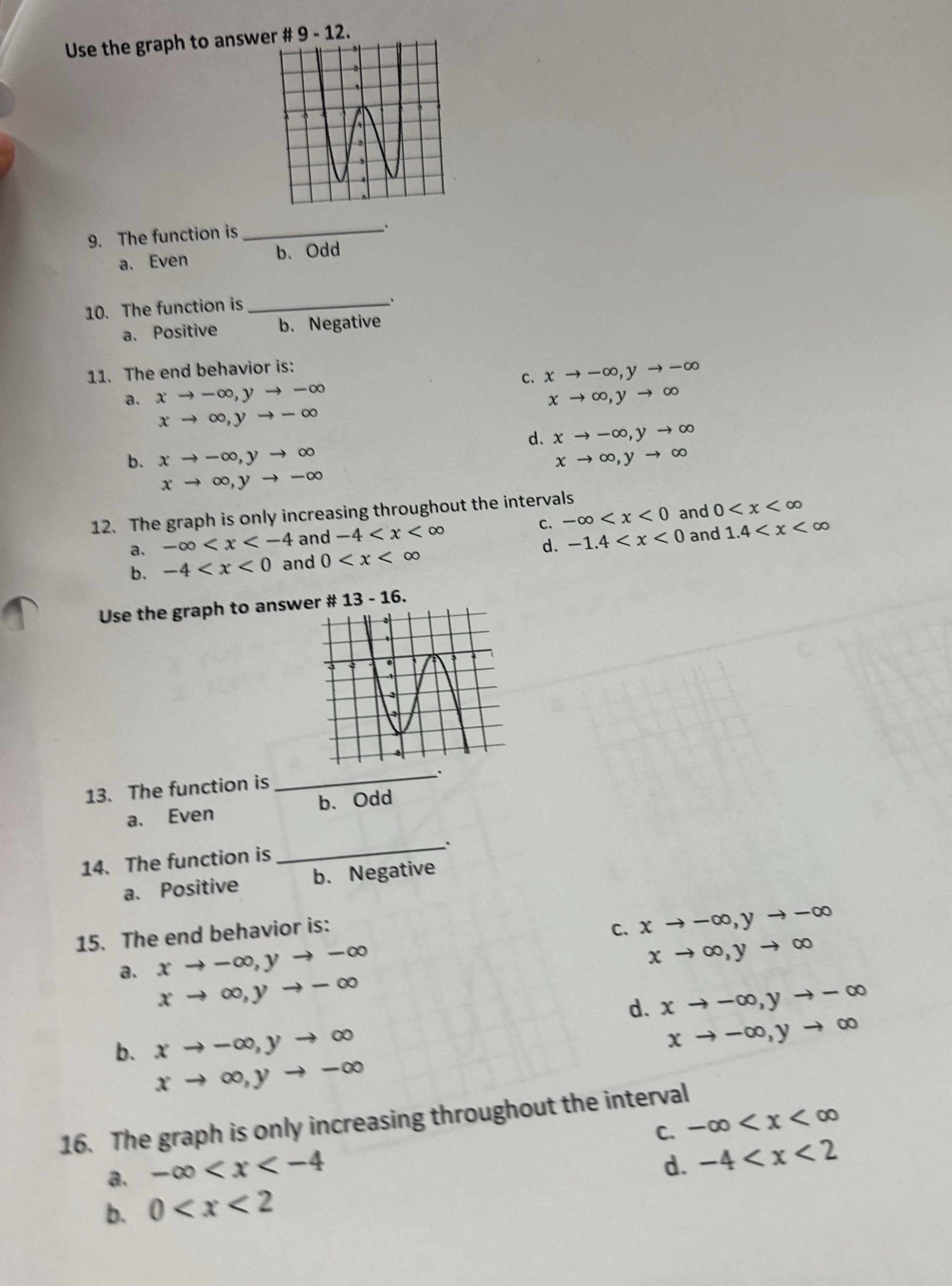 Use the graph to answer # 9 - 12. 9. The function