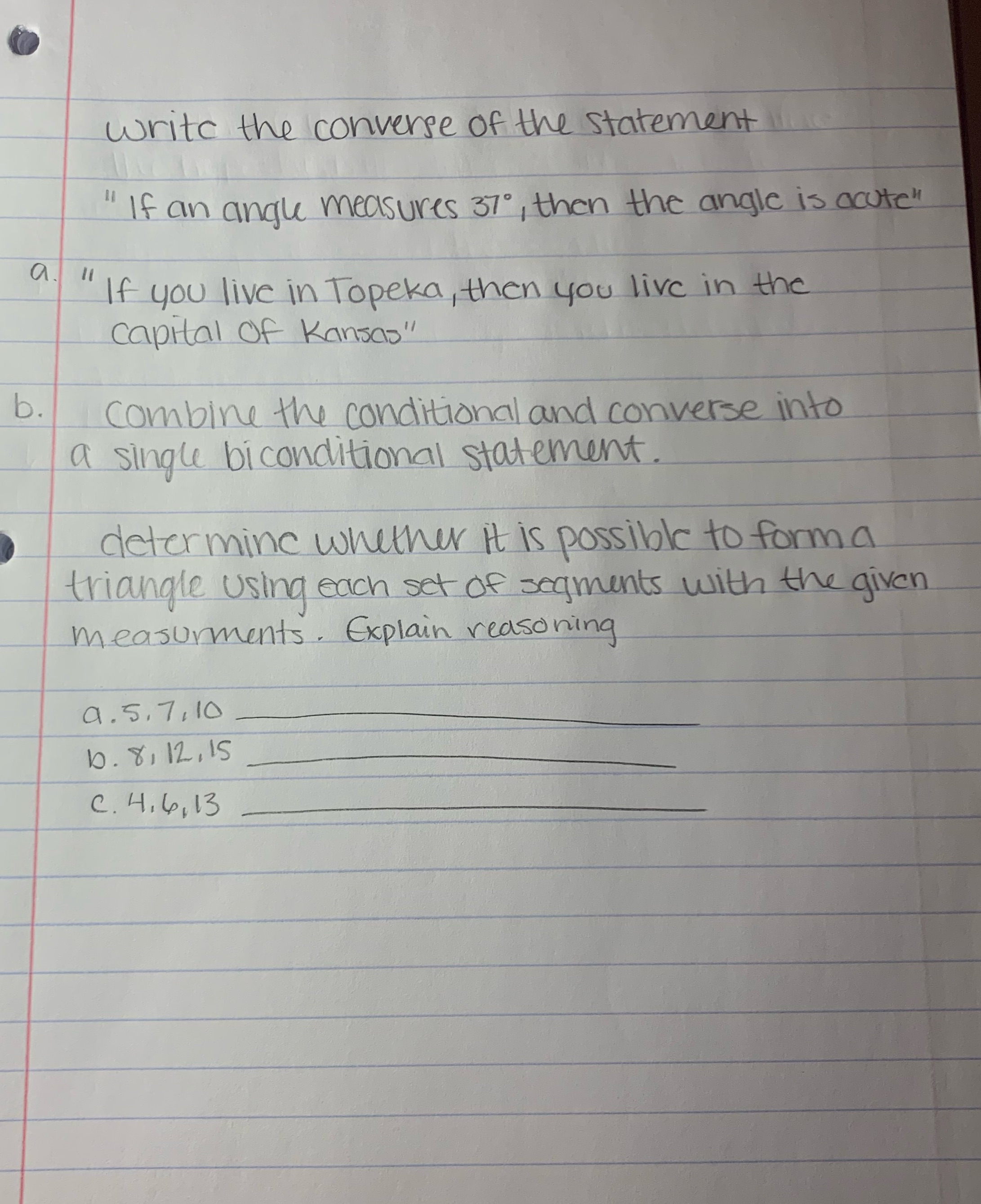 write the converse of the statement " If an angle