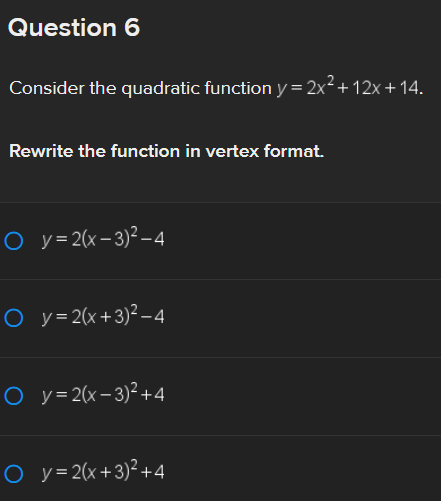 \f\f\fQuestion 6 Consider the quadratic function