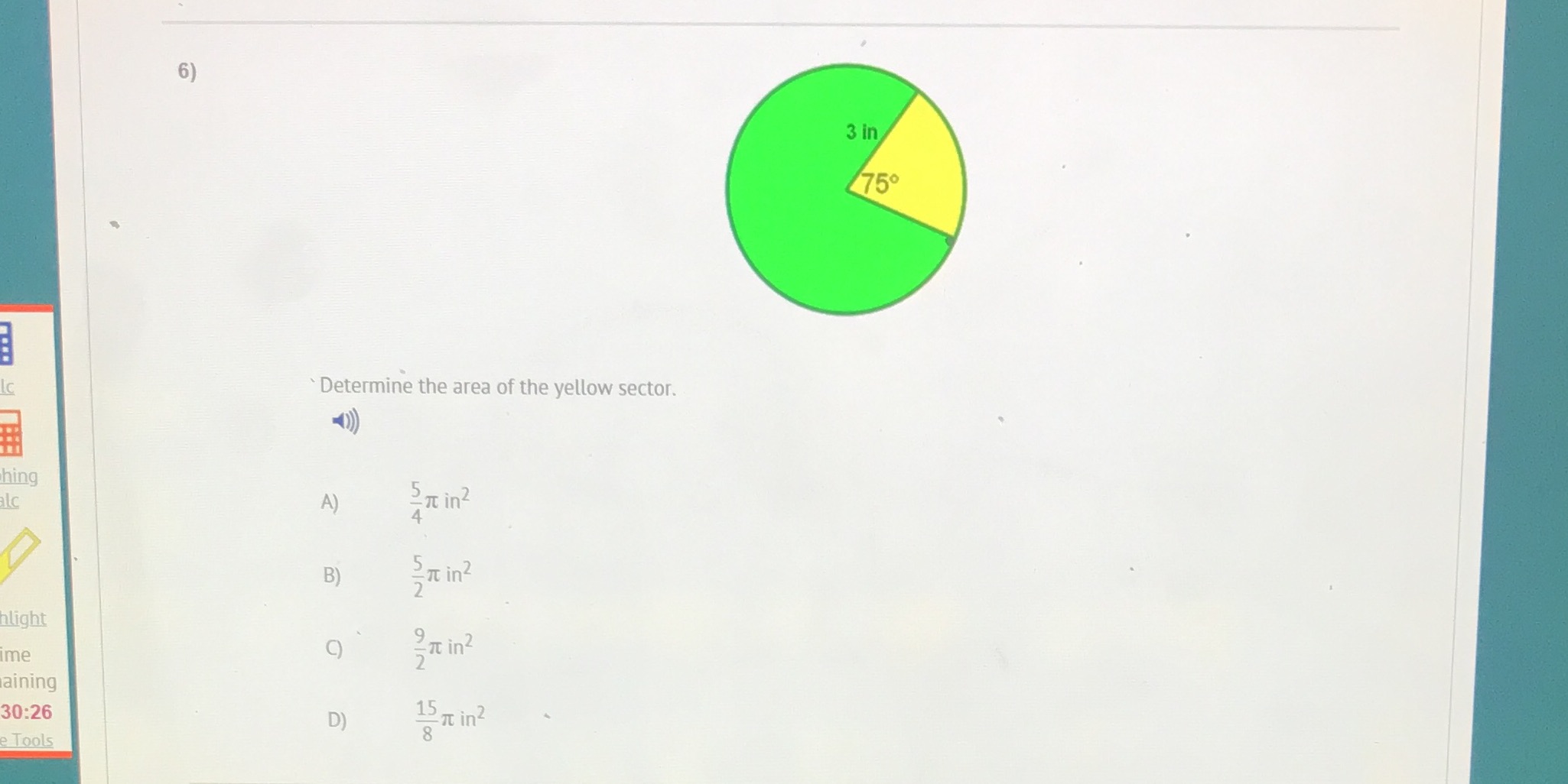Please determine the area of the yellow sector 6)