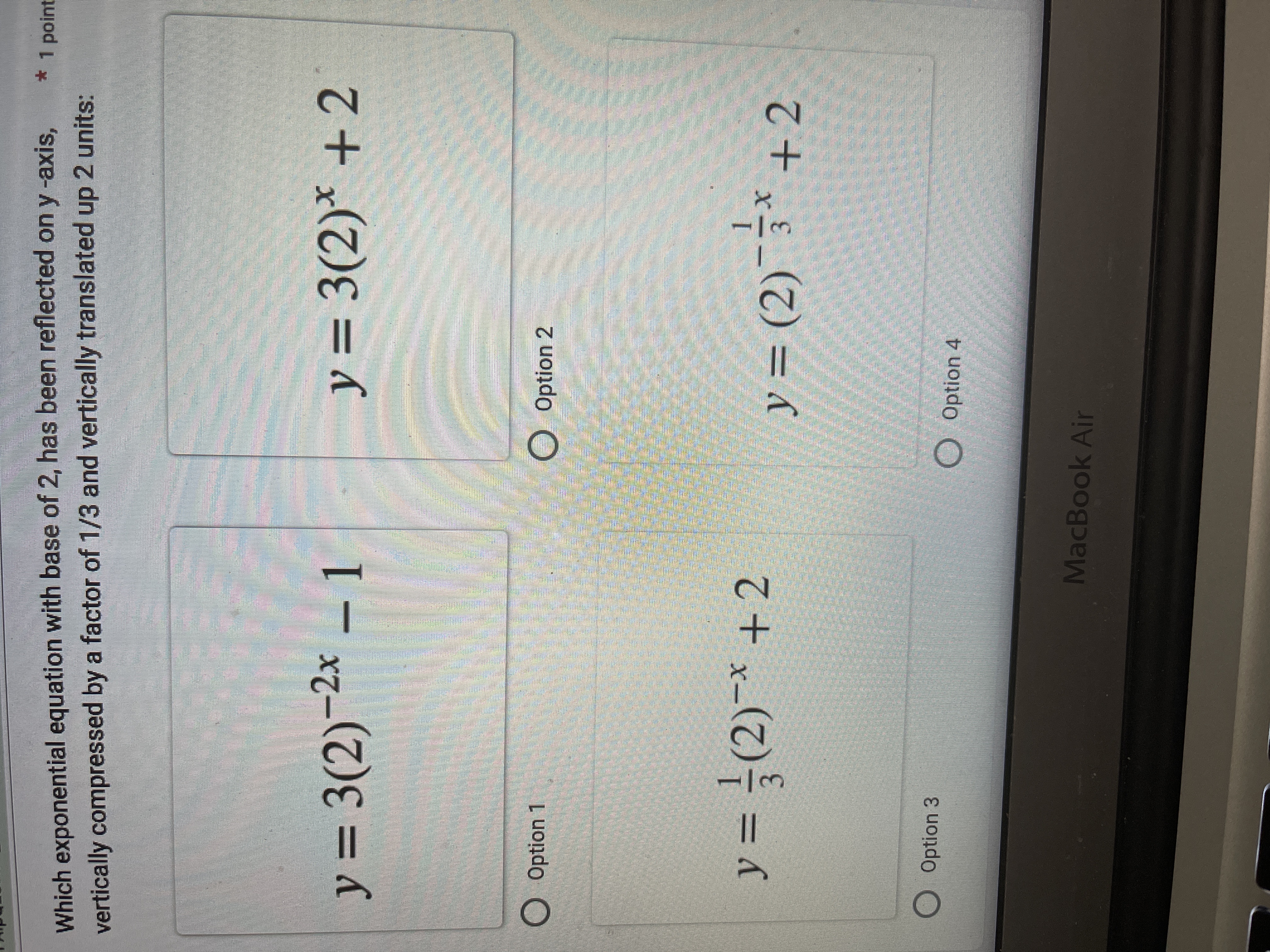 Which exponential equation with base of 2, has