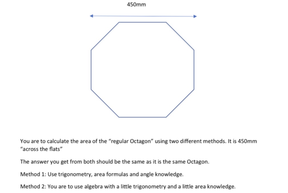 450mm You are to calculate the area of the