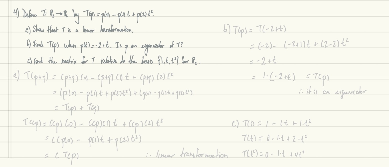 4. Define T : P, - P, by T p = p0 - pit + p 2 t2.