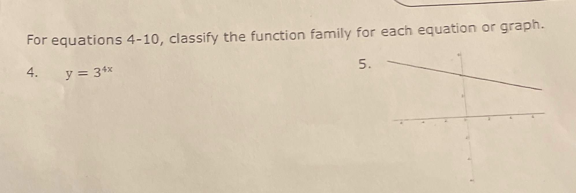 For equations 4-10, classify the function family