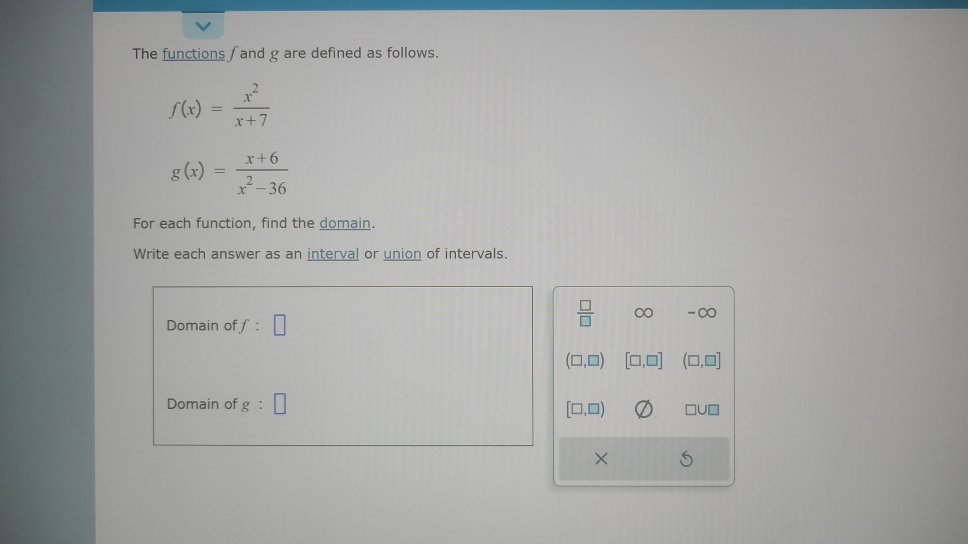 The functions f and g are defined as follows. f (