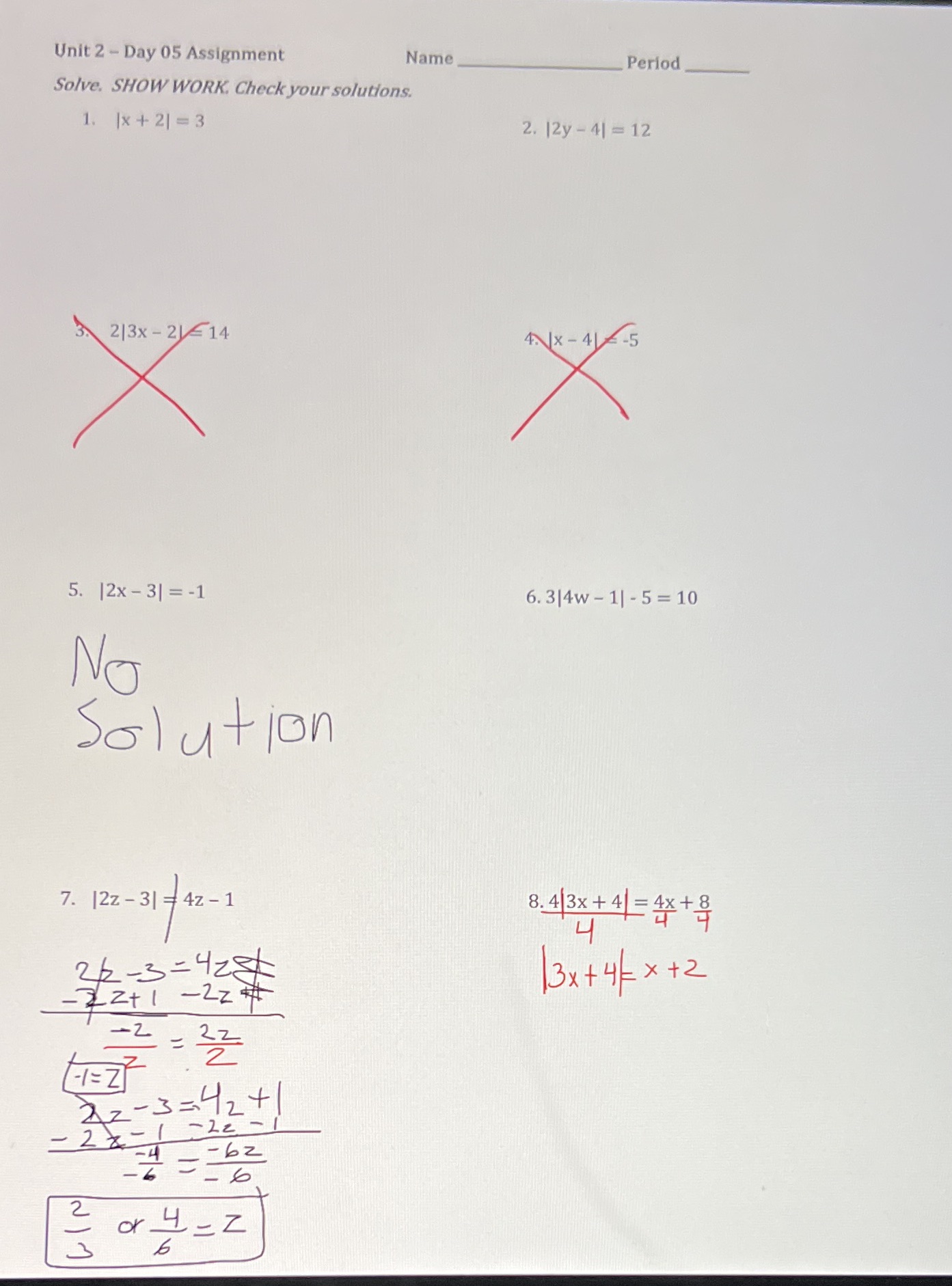day 5 i need help w/ 1, 2, 6, 8 Unit 2 - Day 05