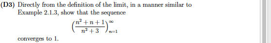 prove D3 Example 2.1.3. The sequence (V/9+ :