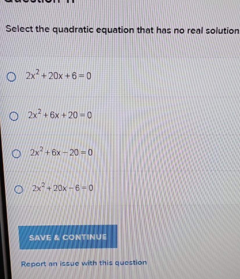 answer please. Select the quadratic equation that
