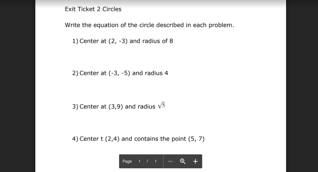 geometry, writing circle equations. Exit Ticket 2