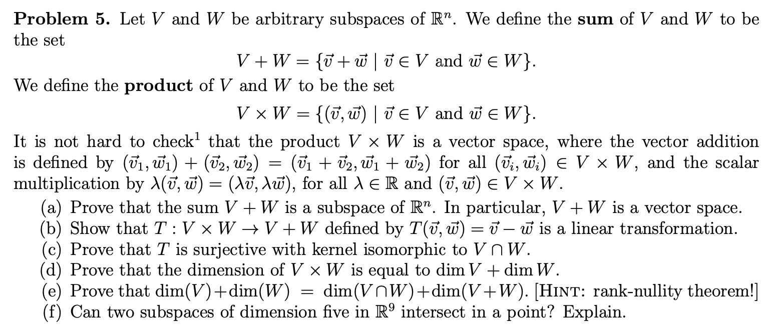 LetVandWbe arbitrary subspaces ofRn. We define