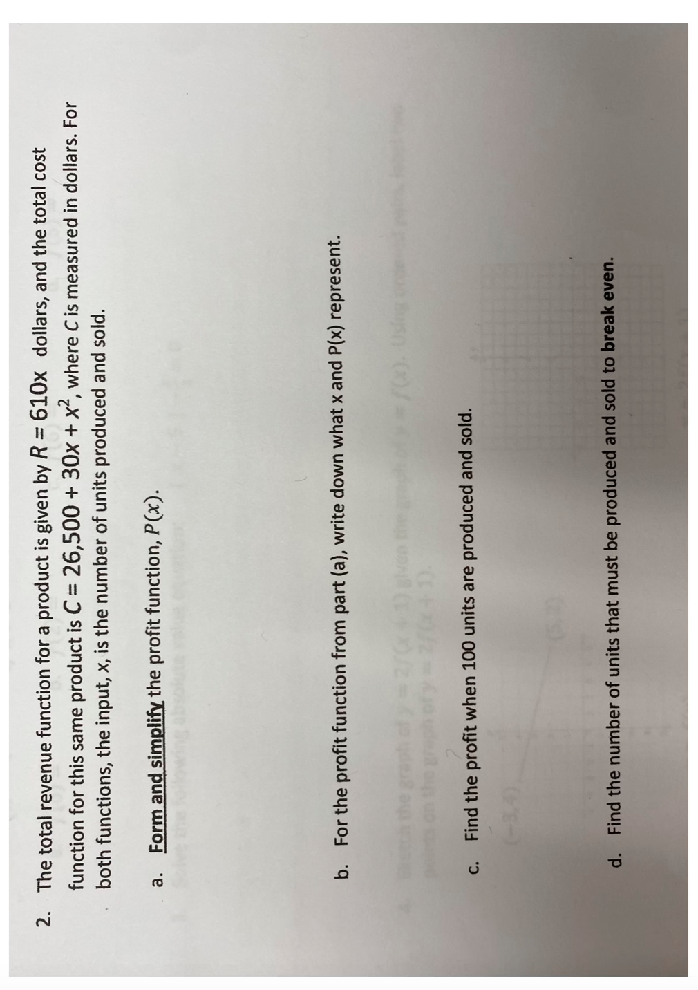 2. The total revenue function for a product is