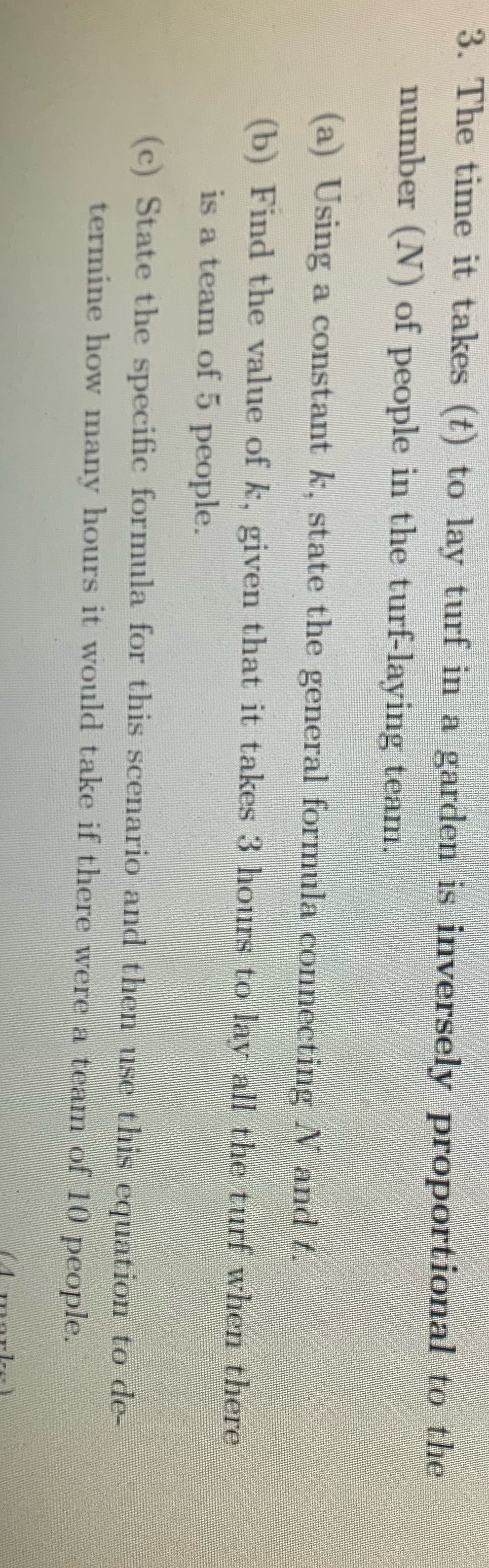 3. The time it takes (t) to lay turf in a garden