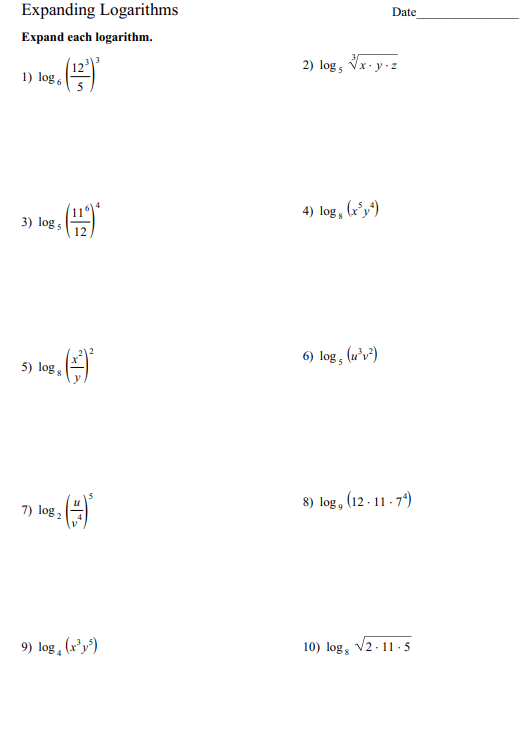 Expanding Logarithms Date Expand each logarithm.