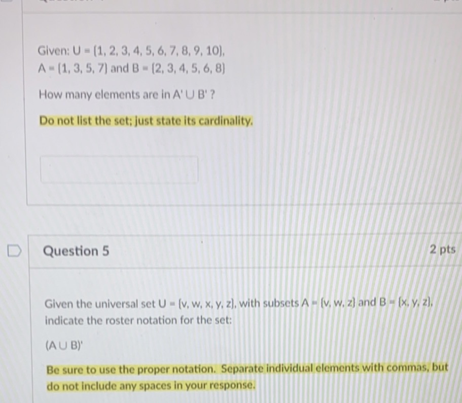 Given: U = [1, 2, 3, 4, 5, 6, 7, 8, 9, 10), A =
