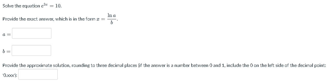 Solve the equation 83\" = 10. Ina Provide the