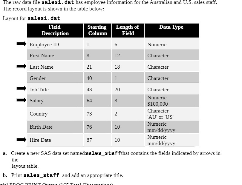 The raw data file sales1 . dat has employee