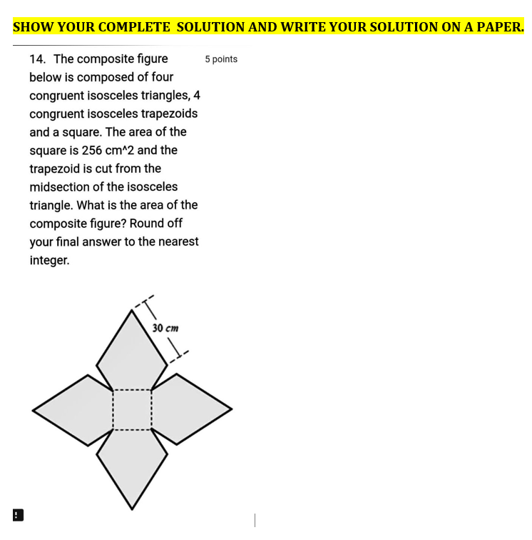 SHOW YOUR COMPLETE SOLUTION AND WRITE YOUR