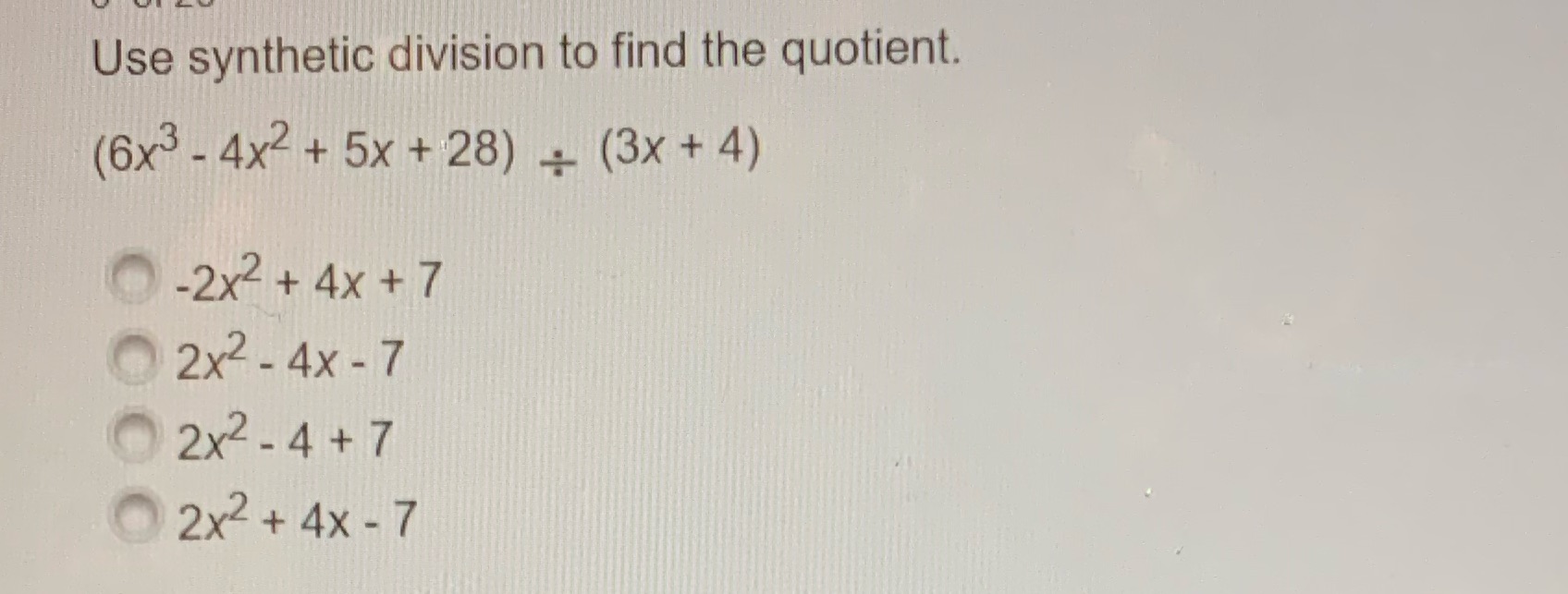 Help, Multiple choice Use synthetic division to