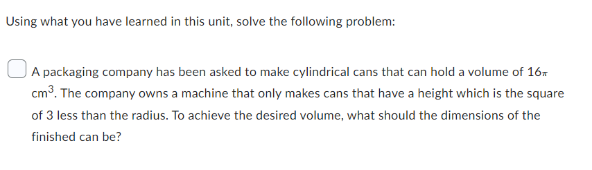 Using what you have learned in this unit, solve