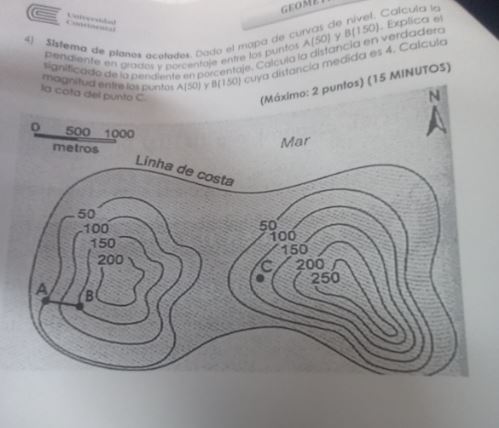 Given the contour map, calculate the slope in